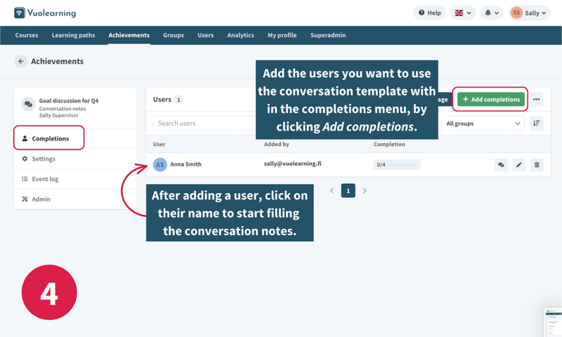 Step four of creating conversation notes on the Vuolearning platform