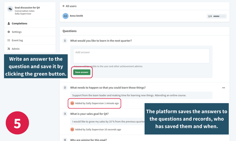 Step five of creating conversation notes on the Vuolearning platform