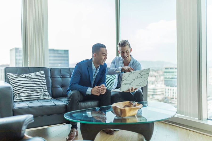 This CEO and entrepreneur are working on their laptops building a social media marketing strategy to showing bloggers how to make money on Facebook, Pinterest, and Instagram. Teamwork on this promotion will bring lots of sales for their startup.
Taken by the incredible photographers 📸 @breeandstephenphoto.