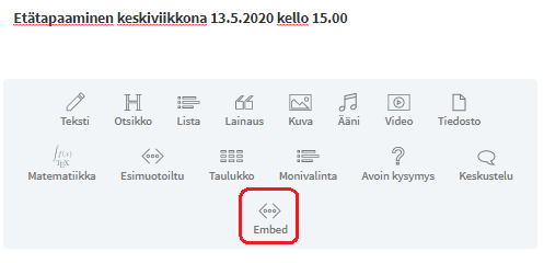 Embed-elementin luominen Vuolearning-alustalla