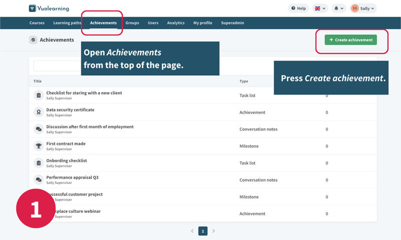 Step one of creating milestones on the Vuolearning platform