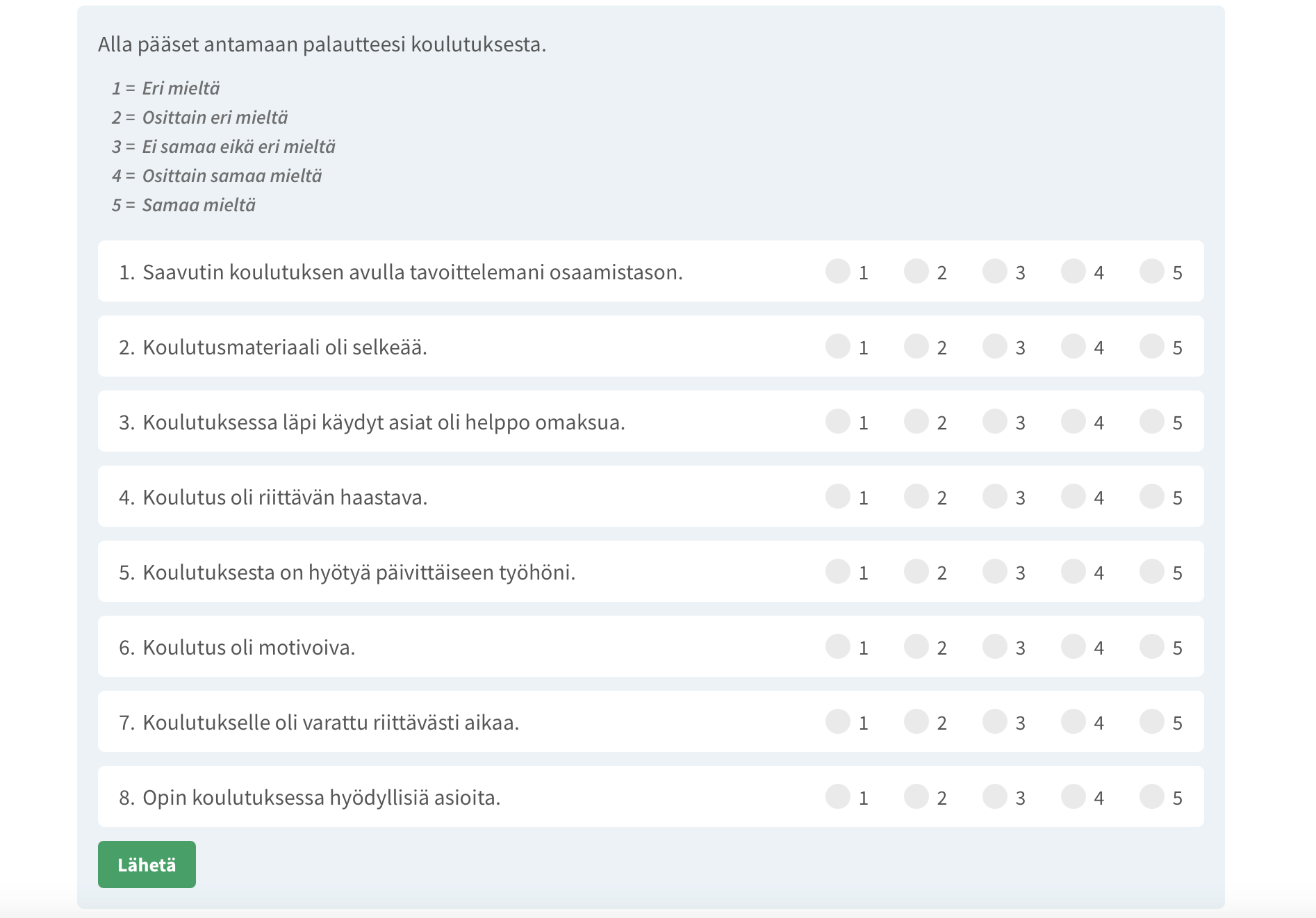 Likert-asteikolla tehty kysely