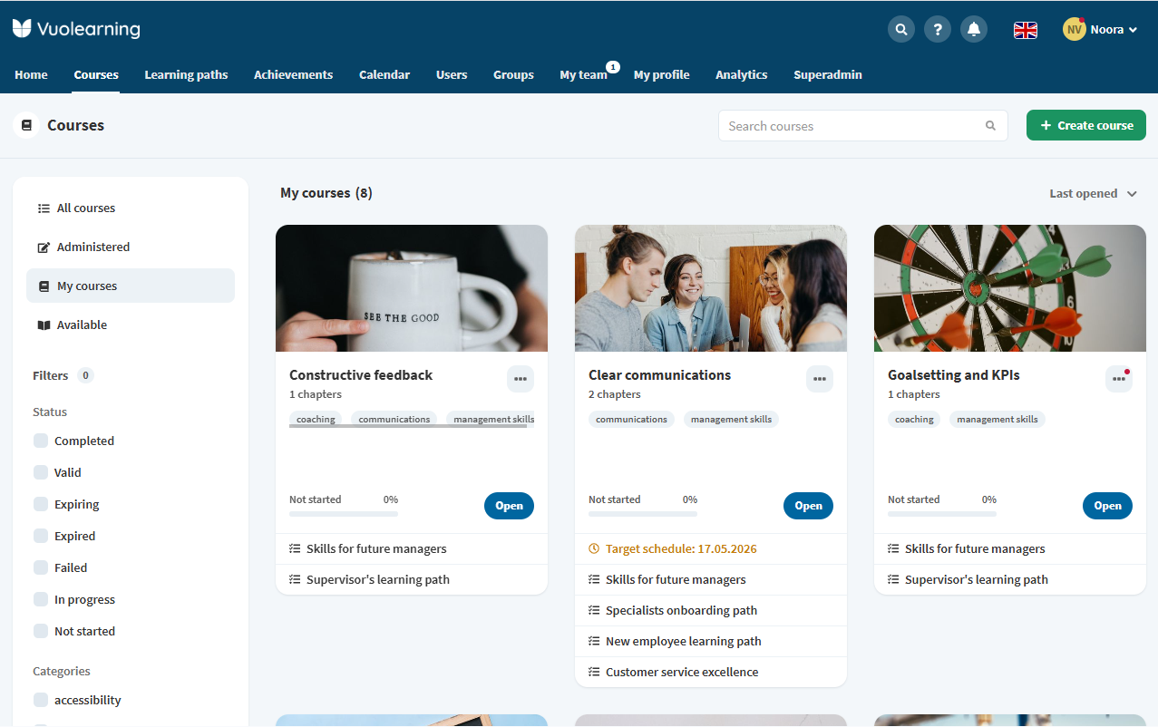 Online courses Vuolearning LMS hero