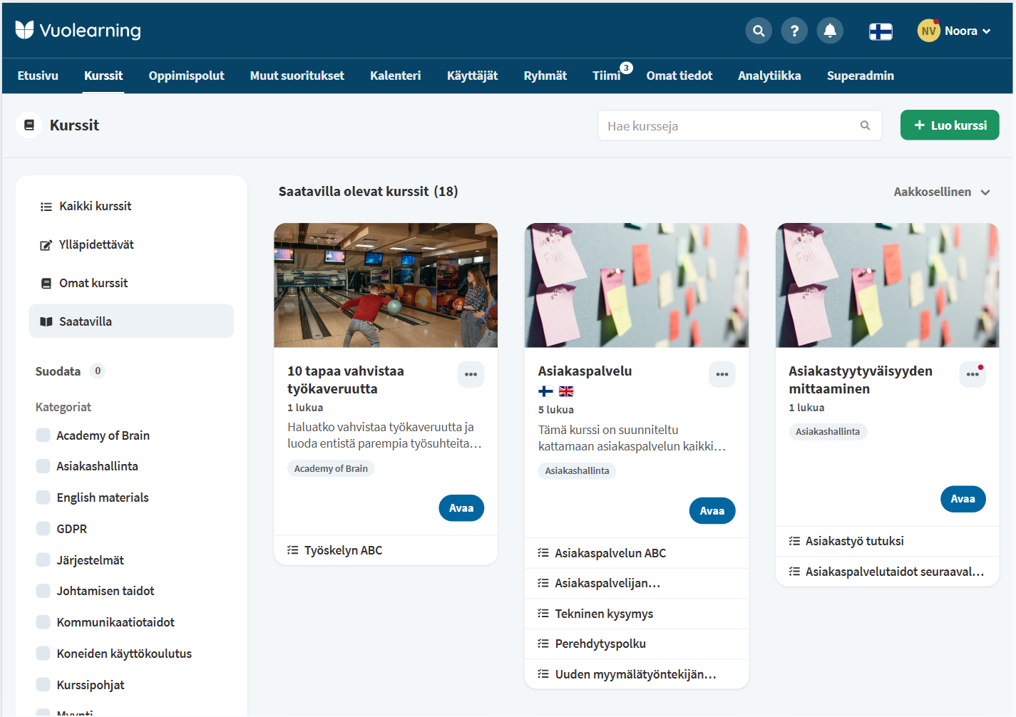 Verkkokurssit Vuolearning LMS hero