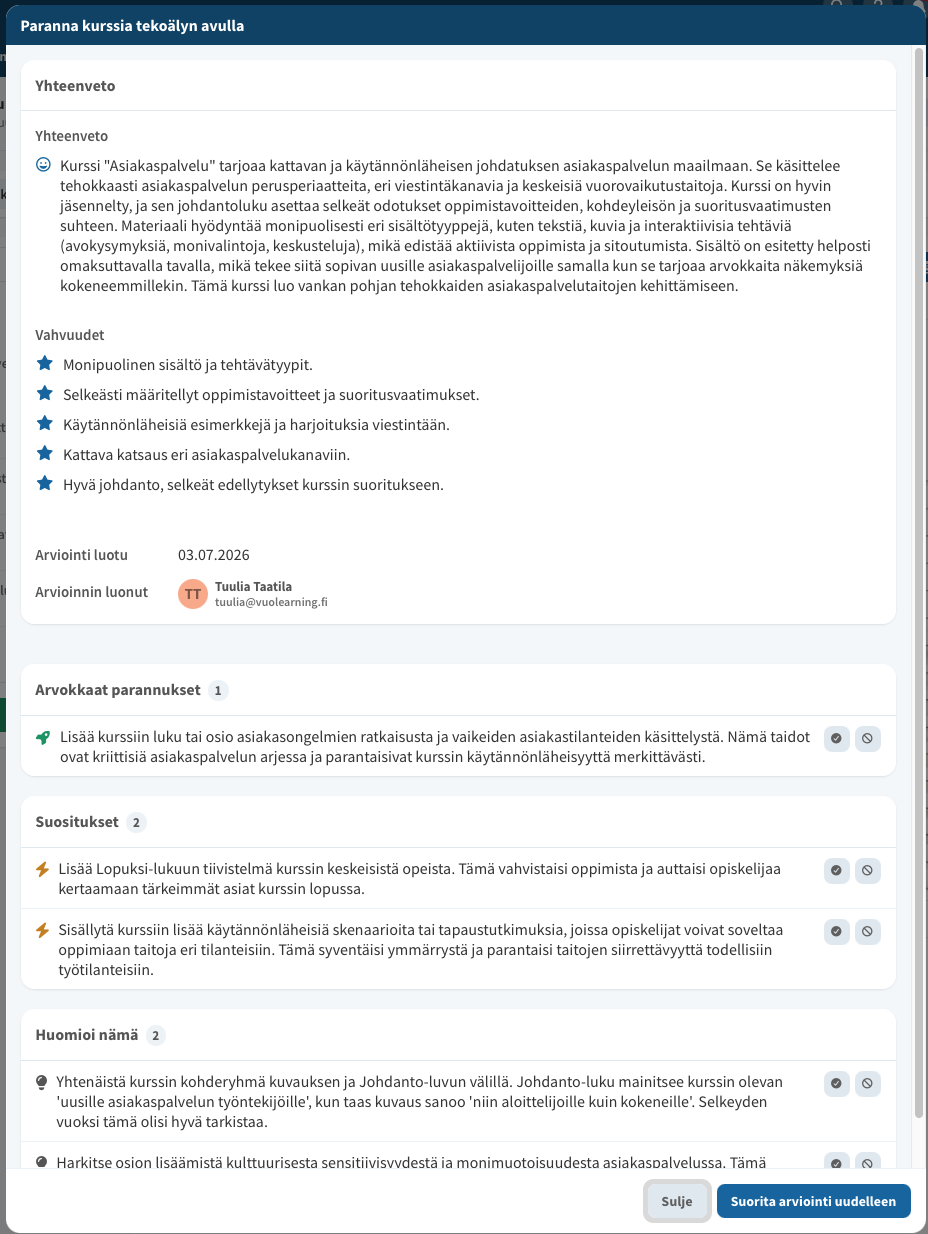 ai oppimismuotoilija vuolearning