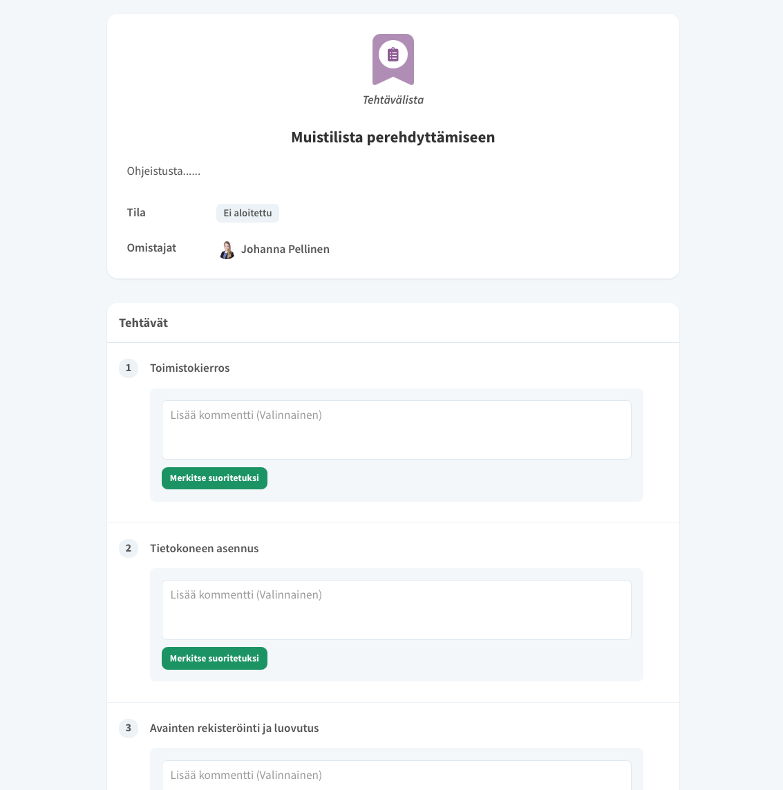 tehtävälista käyttäjän näkymä