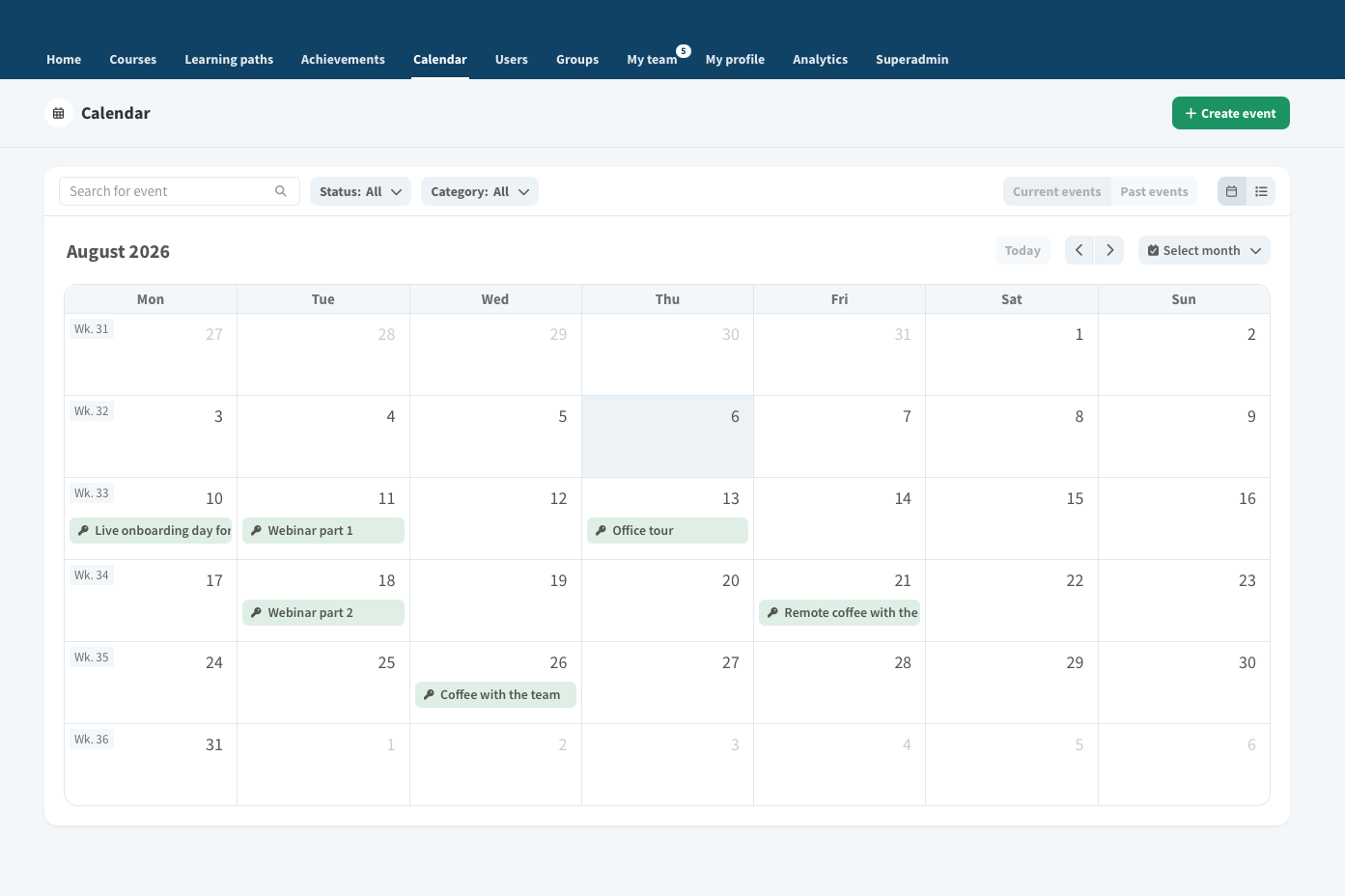training calendar hero vuolearning